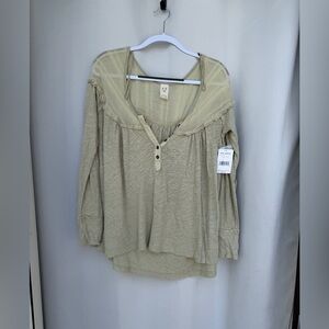 We The Free Sheer Gauze Top - Olive Green